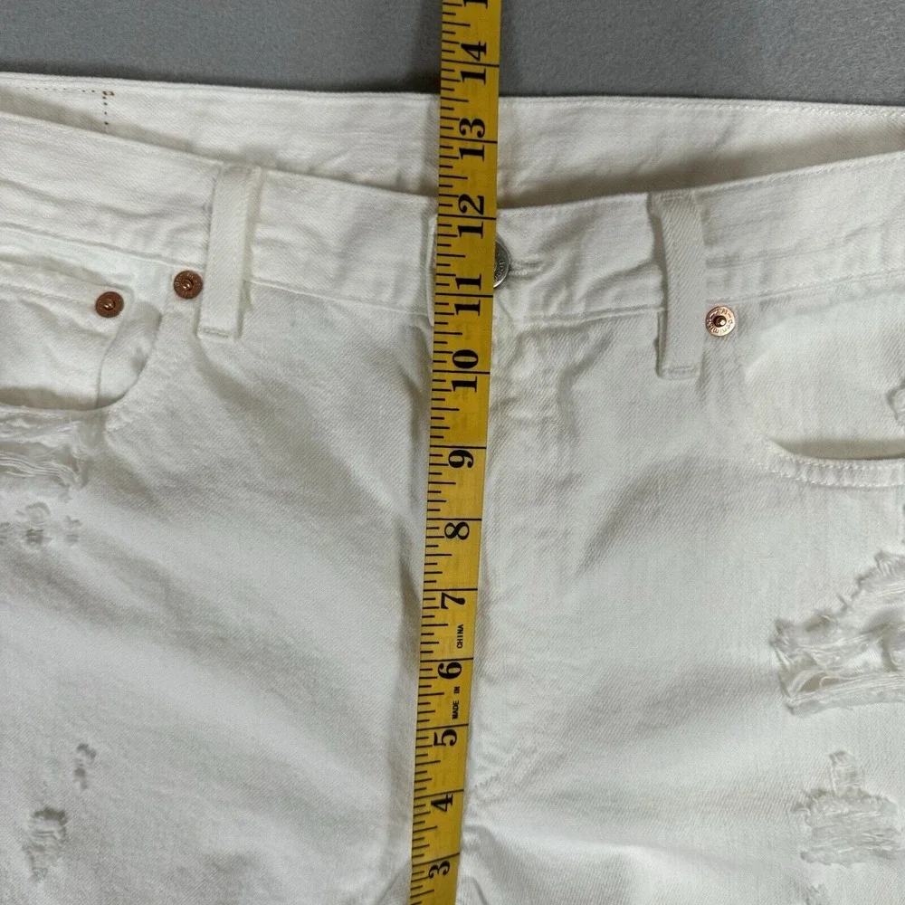 Denimist High Rise Distressed White Jeans Size 32 Pleated Ankle Hem R-132018‎